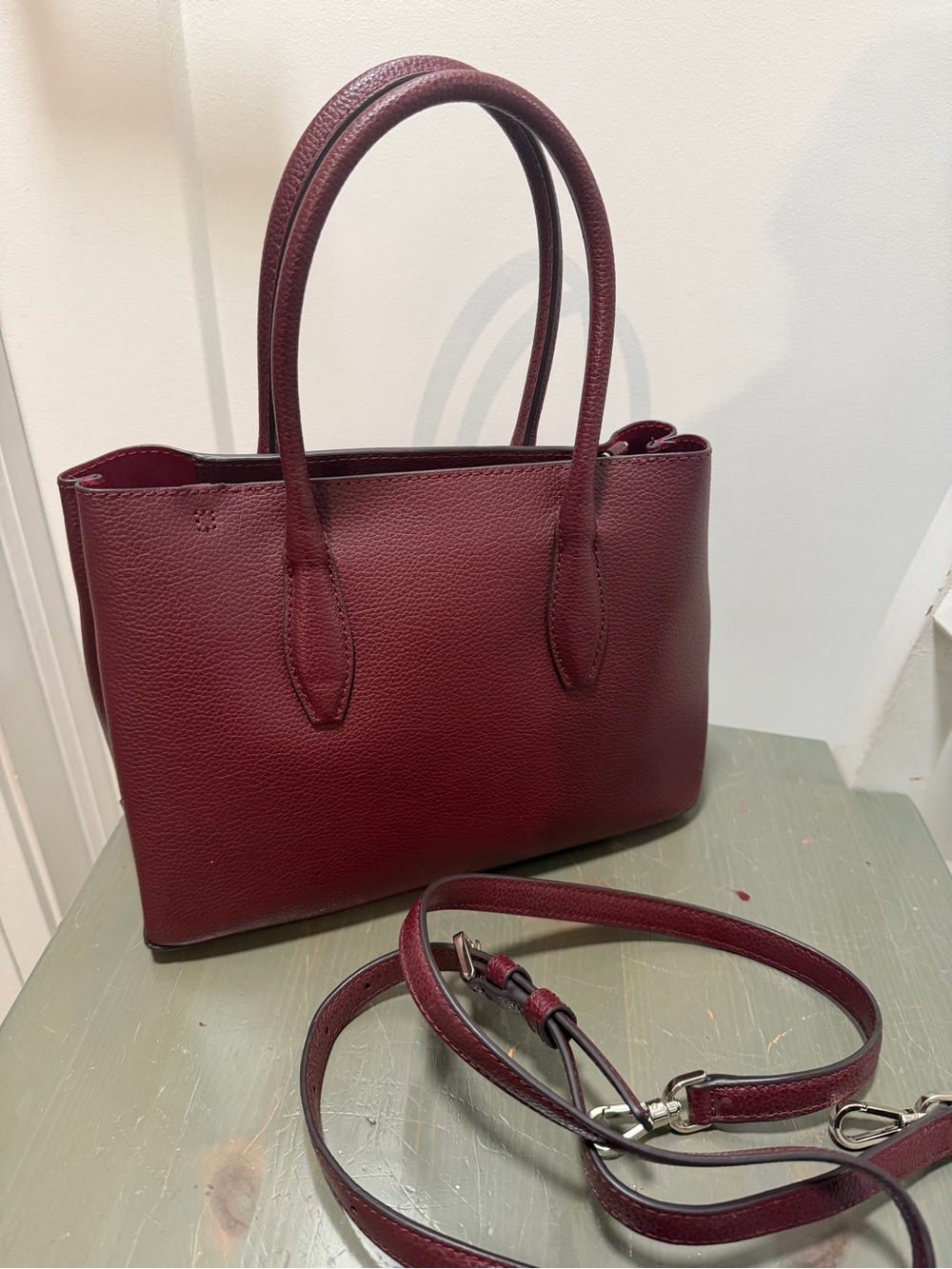 kate spade Wine Red Pebbled Leather Shoulder Tote - Picture 2 of 3